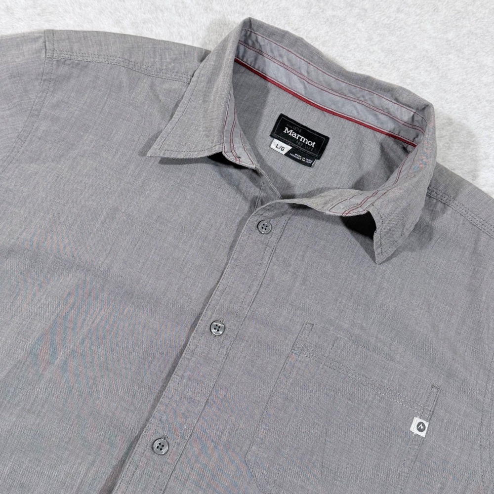 Marmot Mens Gray Short Sleeve Button Down Shirt H43090 Size Large Pocket Hiking - Picture 7 of 11